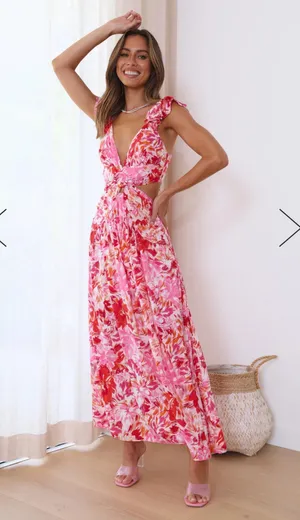 Hello Molly pink floral cut out dress thumbnail 1
