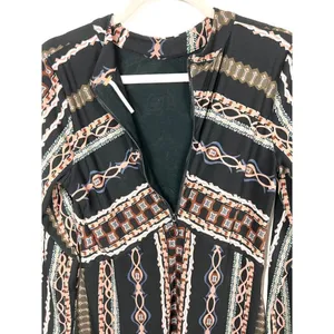 Free People Long Sleeve Geometric Print Mini Dress Black Rust‎ Front Zip Size M thumbnail 6