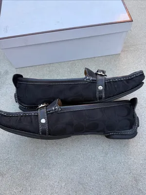 COACH Jillian Black Leather & Fabric Women's Loafers with Silver Hardware thumbnail 3