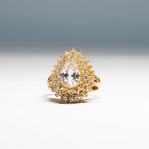 Vintage Lind Pear Cut Layered Cubic Zirconia Cocktail Ring: 14K HGE Gold, Size 6 thumbnail 2
