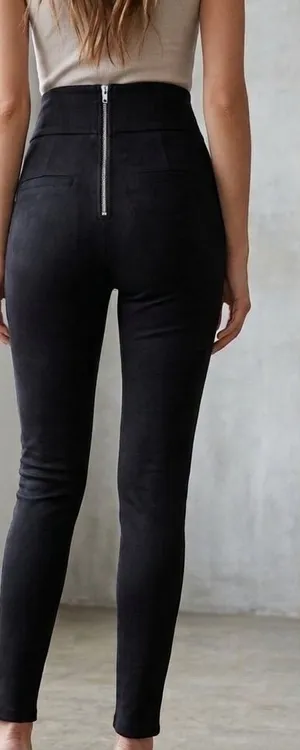 Ammo Suede High Rise Black Pants Gold Zipper Detail Size Medium. thumbnail 1