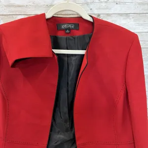Kasper Womens 14 Blazer Red Longline Jacket Black Pick Stitch Collarless Career thumbnail 1