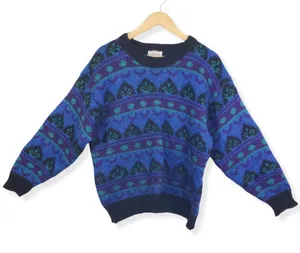 Vintage Gallagher Large Blue/Purple Geometric Cozy, Fuzzy, Knit Sweater GUC thumbnail 1