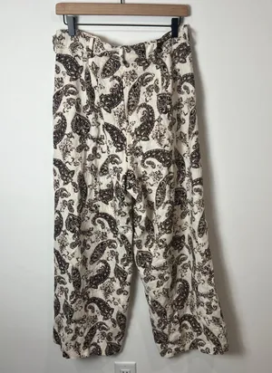 Mystree Linen Blend Wide Leg Paisley Ankle Capri Pants thumbnail 6
