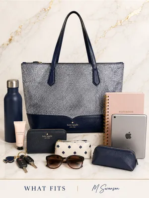 Kate Spade Lola Joely Large Glitter Carryall Tote in Dusk Navy Blue GUC thumbnail 3