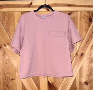 Columbia Granite Point Knit Short Sleeve Top Eraser Pink Cropped Grid Active L thumbnail 1