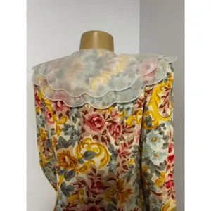 Leslie Fay Vintage Floral Midi Dress Petite 12 Scalloped Sheer Collar Rayon Pink thumbnail 6