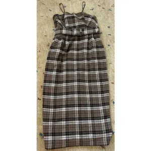 Anthropologie Strapless Belted Midi Dress Size 4 Plaid Fall Academia Preppy thumbnail 3