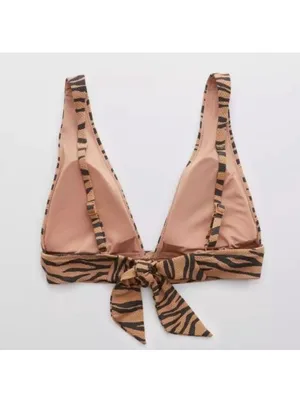 NWT Aerie Pique Triangle Zebra Stripes Bikini Top - Size: Large thumbnail 8