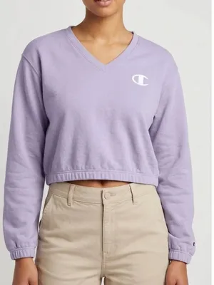 Champion Women’s Size Medium Boxy‎ Cropped Sweatshirt V-Neck Smoked Lilac Purple thumbnail 1