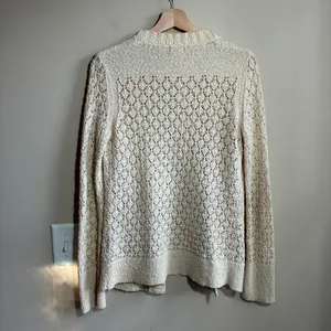 Eddie Bauer Pointelle Open Knit Cardigan XS Cream Womens Cotton Sweater thumbnail 7