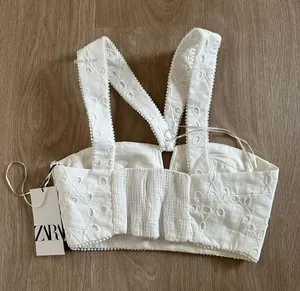Zara crop top crossed crochet corset white boho thumbnail 5