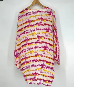Anthropologie Tie Dye Kimono Open Front Pink Yellow White Bohemian Cover‎ Up thumbnail 4