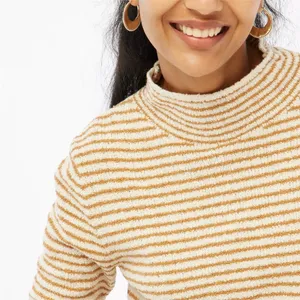 J Crew Factory‎ S Striped Mockneck Pullover Sweater Ivory Camel Stripe CC693 thumbnail 2