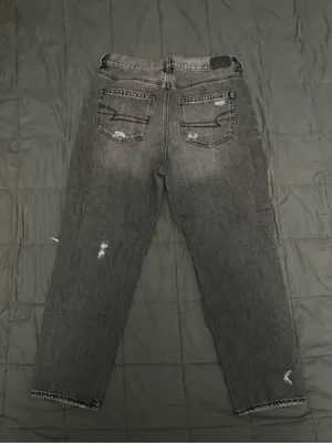 American Eagle grey distressed mom jeans Size 10 SHORT #distresseddenim #denim thumbnail 2