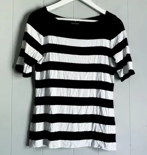 White House | Black Market B&W 3/4 Sleeve Striped Boat Neck Tee M thumbnail 1