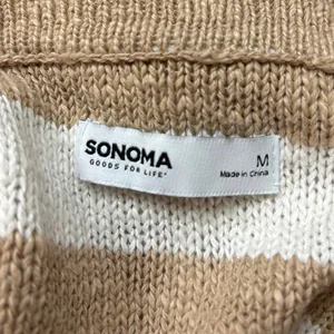 Sonoma Brown Beige Striped Print Cotton Collar Long Sleeve Sweater Top Size M thumbnail 6