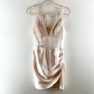 Hello Molly Rosebud Satin Plunge V Neck Mini Dress Champagne Gold 6 thumbnail 4