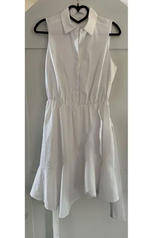 Express White Sleeveless Button Down Shirt Dress Tie Waist Belt Ruffle Sz S thumbnail 7