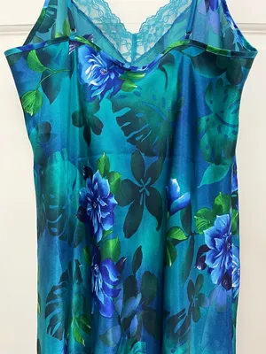 Y2K Tropical Floral & Monstera Leaf Print Satin Slip Dress - Size Large thumbnail 8