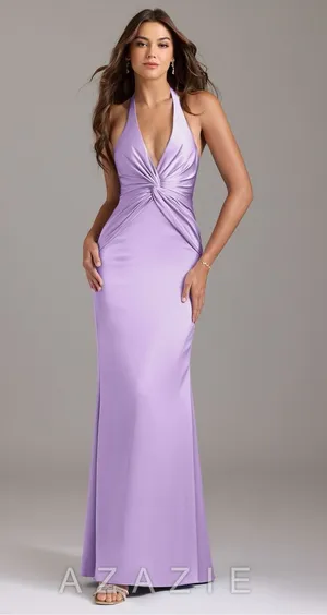 Lilac Satin Halter Bridesmaid Dress thumbnail 1