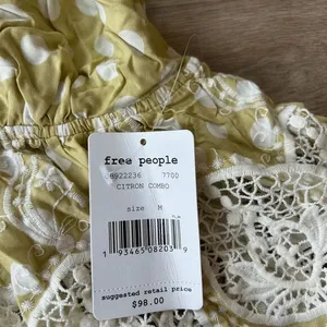 Free People M Lunch‎ Date Yellow Polka Dot Halter Top Citron Plunge Coquette New thumbnail 5