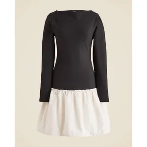 NWT J. CREW Bubble-hem Colorblock Mixy Dress Black White Boat Neck Mini Size M thumbnail 3