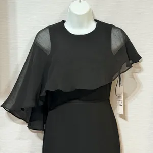 Calvin Klein Womens Black Asymmetrical Cape Sheath Dress Petite 0P CD8C1664 thumbnail 3