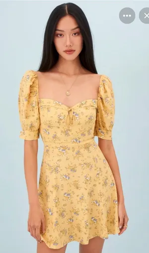 Reformation Yellow Floral Puff-Sleeve Mini Dress thumbnail 1