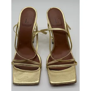 L'Autre‎ Chose Strappy Sandals Womens 36 Gold Metallic Leather Square Toe Italy thumbnail 3