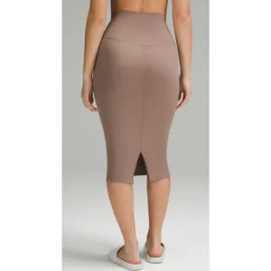 Lululemon Nulu High Rise Midi Skirt Taupe Brown Side Pockets Stretch Size 6 thumbnail 2