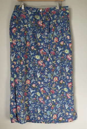 Crazy Horse Vintage Floral Print Maxi Skirt Lightweight Boho Whimsy Blue Size 14 thumbnail 1