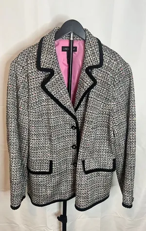 Lane Bryant Womens Plus Size 28‎ Tweed Blazer Multi Color Black Trim Pink Lining thumbnail 1