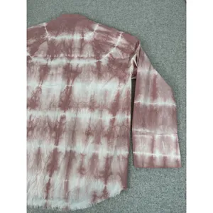Zara Oversized XS Top Pink‎ White Tie Dye Button Down Long Sleeve Frayed Hem thumbnail 4