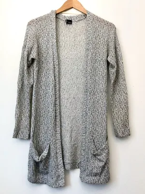 SPARKLE FADE URBAN OUTFITTERS White Black Open Marled Knit Cardigan Sweater XS thumbnail 2