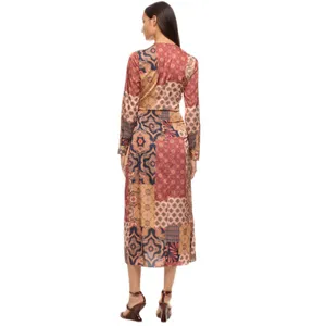 MISA Los Angeles Multicolor Elixa Satin Patchwork Wrap Midi Dress Size Small thumbnail 3