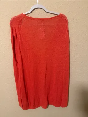 Free People Lightweight V-Neck Knit Sweater - Coral Red thumbnail 3