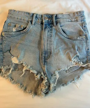 ZARA High-Waisted Light Wash Jean Shorts thumbnail 1