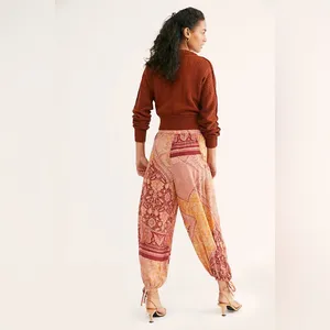 Free People Begonia Balloon Pants Boho Patchwork Harem Cropped Rayon Size Small thumbnail 3