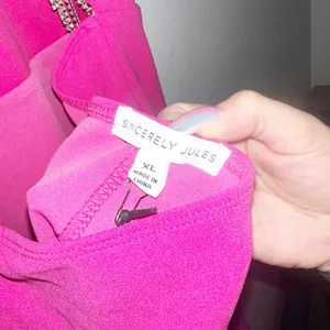 Sincerely Jules hot pink glitter fringe open back high neck mini dress thumbnail 8