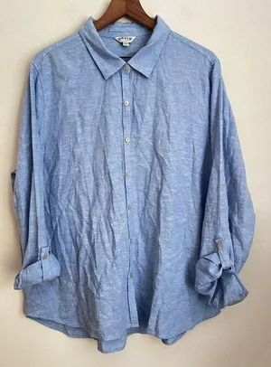 ORVIS Chambray blue Linen blend Shirt button down roll up sleeve XXL thumbnail 1