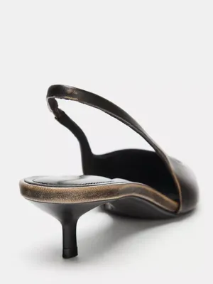 Zara‎ 100% leather sling back kitten heels thumbnail 5