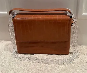 Brown Croc Embossed Box Bag Top Handle Crossbody thumbnail 1