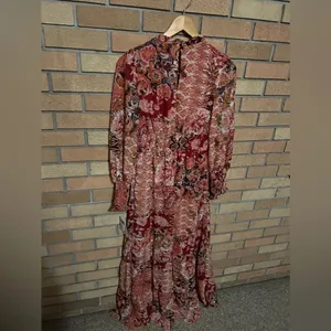 NWT Julia Jordan Floral Smocked Maxi Dress Long Sleeve Red Size 4 thumbnail 8