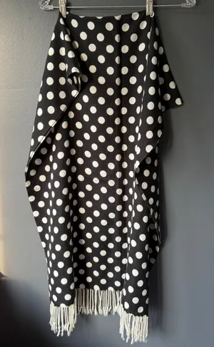 Black and White Polka Dot Shawl with Fringe thumbnail 1