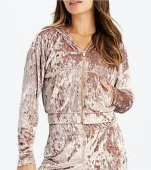 Fabletics NWOT Crushed Velvet Zip Up Hoodie Jacket Twisted Waistband Brown M thumbnail 1