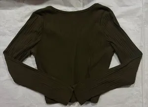 Bozzolo Olive Ribbed V-Neck Long Sleeve Sweater thumbnail 2