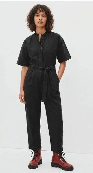 NWT Everlane The Fatigue Short-Sleeve Jumpsuit in Black Belted Cotton Utility 6 thumbnail 1