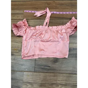 Nasty Gal Blush Pink Satin Off-Shoulder Tie-Front Crop Top thumbnail 4