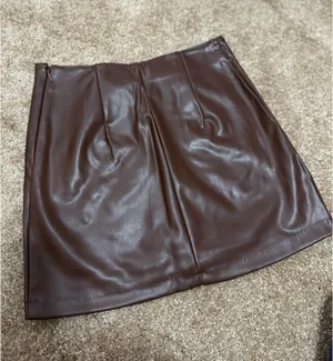 Chocolate Brown Leather H&M Skirt thumbnail 3